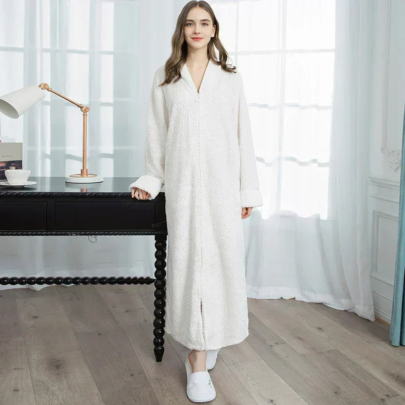 CozyNest Maternity Thermal Flannel Bathrobe — Extra-Long Roomy Fit