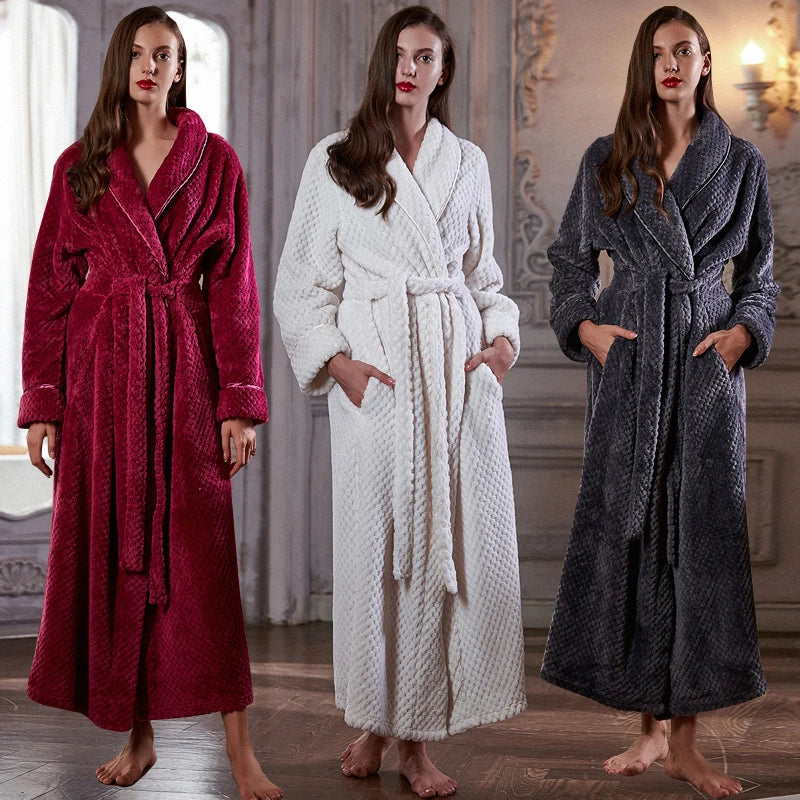 CozyNest Maternity Thermal Flannel Bathrobe — Extra-Long Roomy Fit