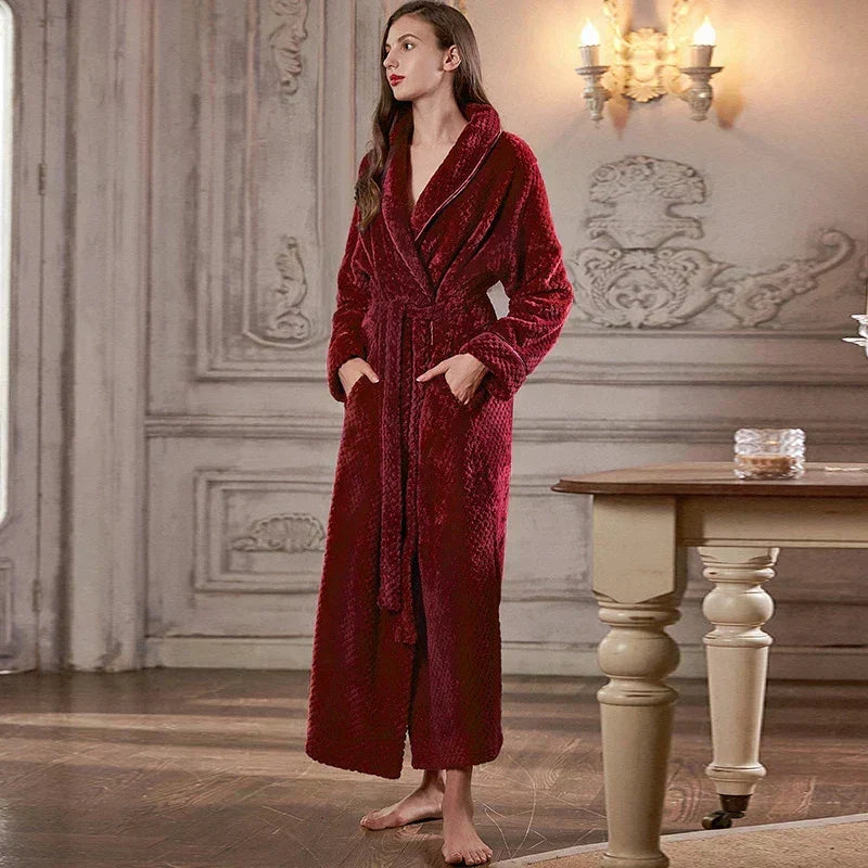 CozyNest Maternity Thermal Flannel Bathrobe — Extra-Long Roomy Fit