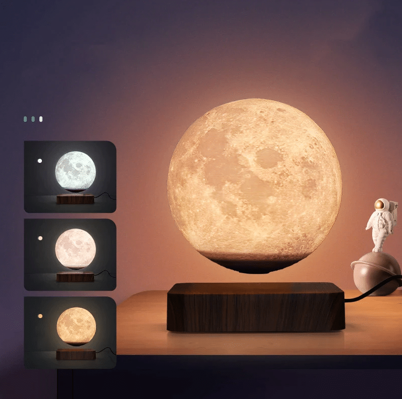 Luminous lunar lamp in magnetic levitation