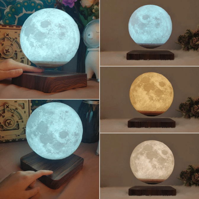 Luminous lunar lamp in magnetic levitation