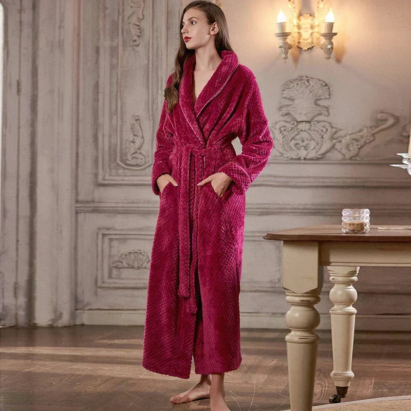 CozyNest Maternity Thermal Flannel Bathrobe — Extra-Long Roomy Fit