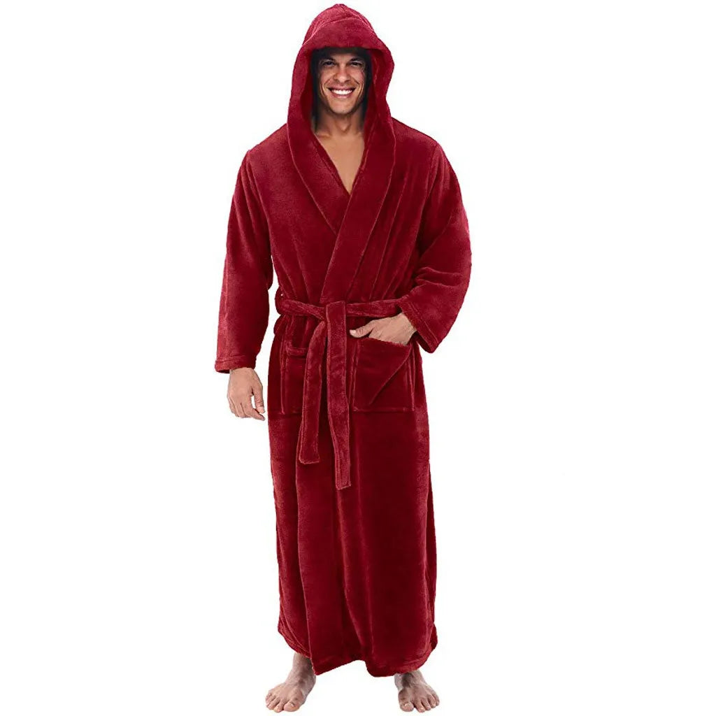 HoodedChill Men's Hooded Plush Bathrobe – Warm, Cozy Comfort