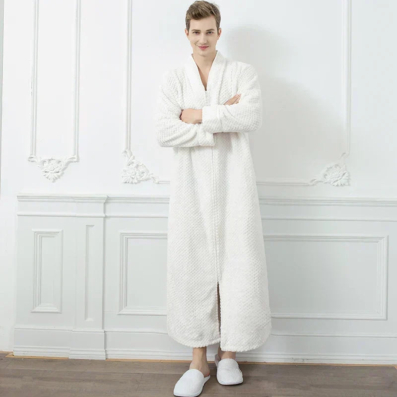 CozyNest Maternity Thermal Flannel Bathrobe — Extra-Long Roomy Fit
