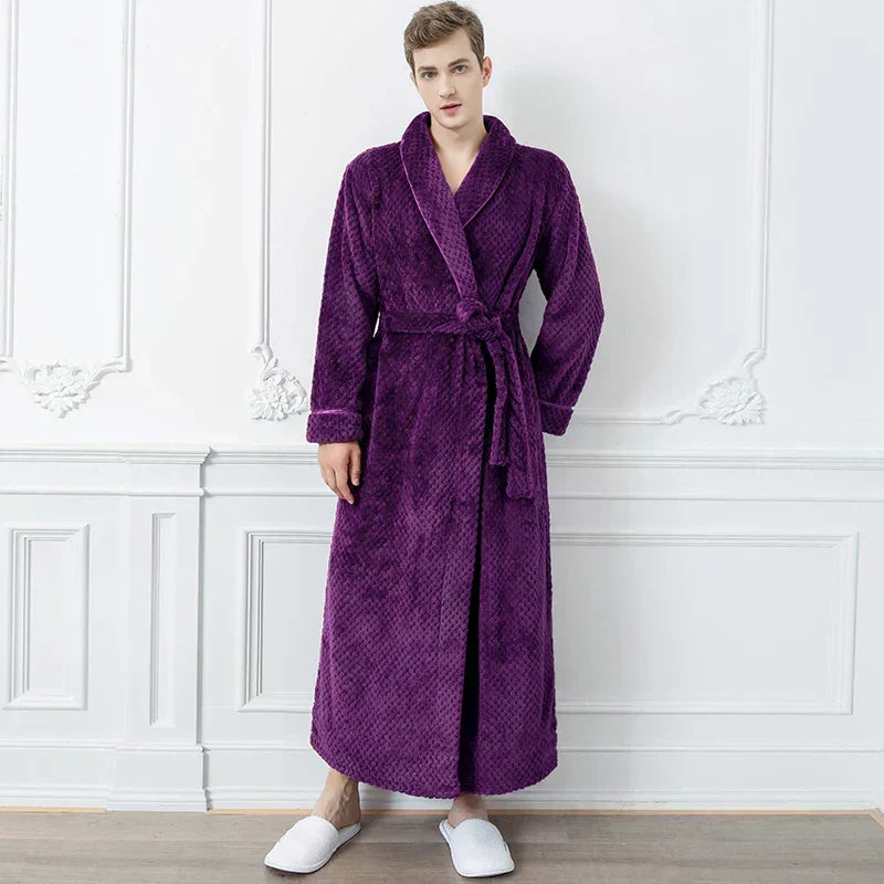 CozyNest Maternity Thermal Flannel Bathrobe — Extra-Long Roomy Fit