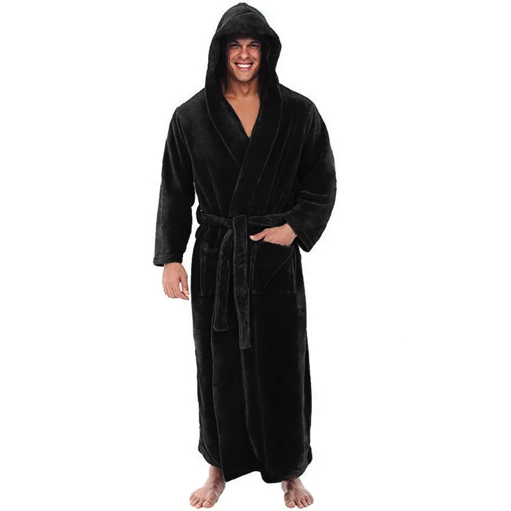 HoodedChill Men's Hooded Plush Bathrobe – Warm, Cozy Comfort