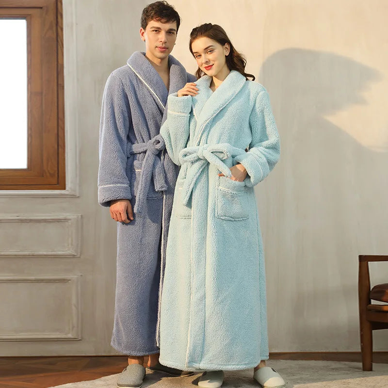CozyFlannel Winter Bathrobe — Tie Belt, Turn-Down Collar