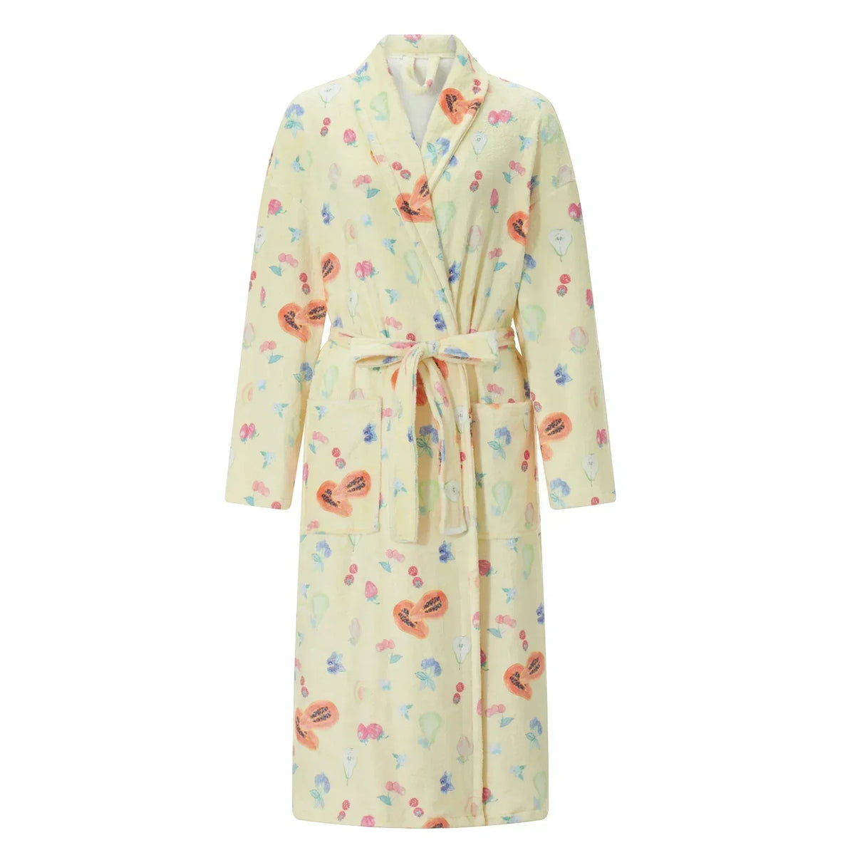 Peignoir d’intérieur fleuri BlossomWrap — col châle, ceinture à nouer