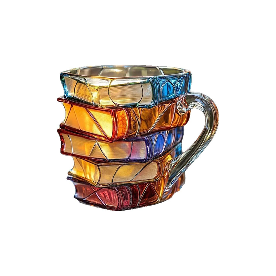 Yifare mug Decorative mug in the shape of stacked books – hand-painted ceramic, ornament for home and office