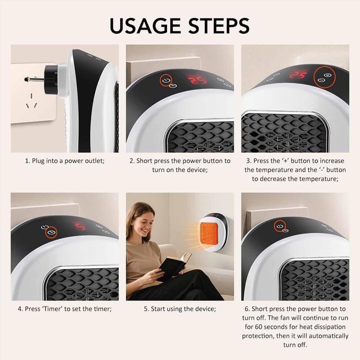 LunaHeater Portable Electric Heater 600W
