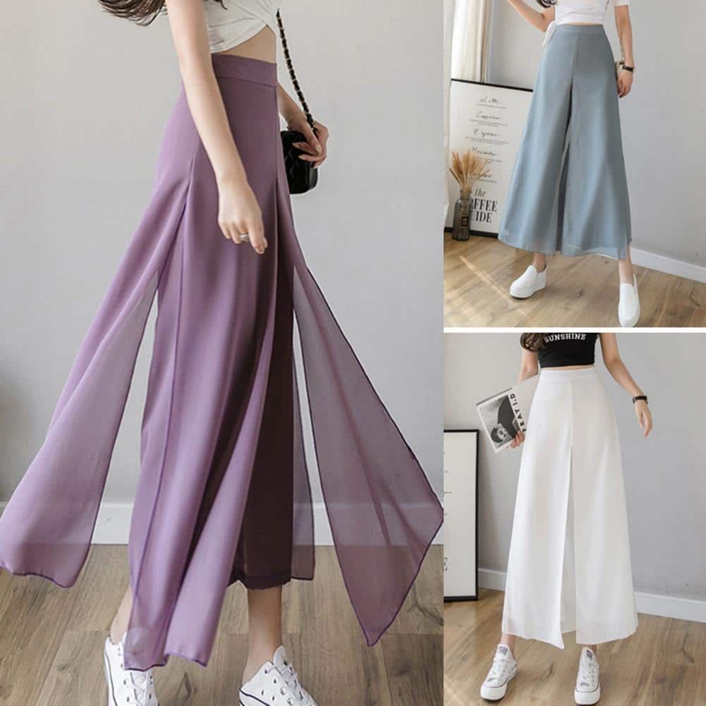 Ice Silk Chiffon Wide-Leg Pants