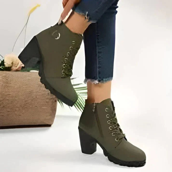 Ankle Boots Women Lace Up Side Zip Fastening Winter Ankle Boots