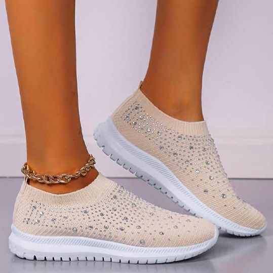 Nanccy Women’s Crystal Breathable Orthopedic Slip-On Walking Shoes