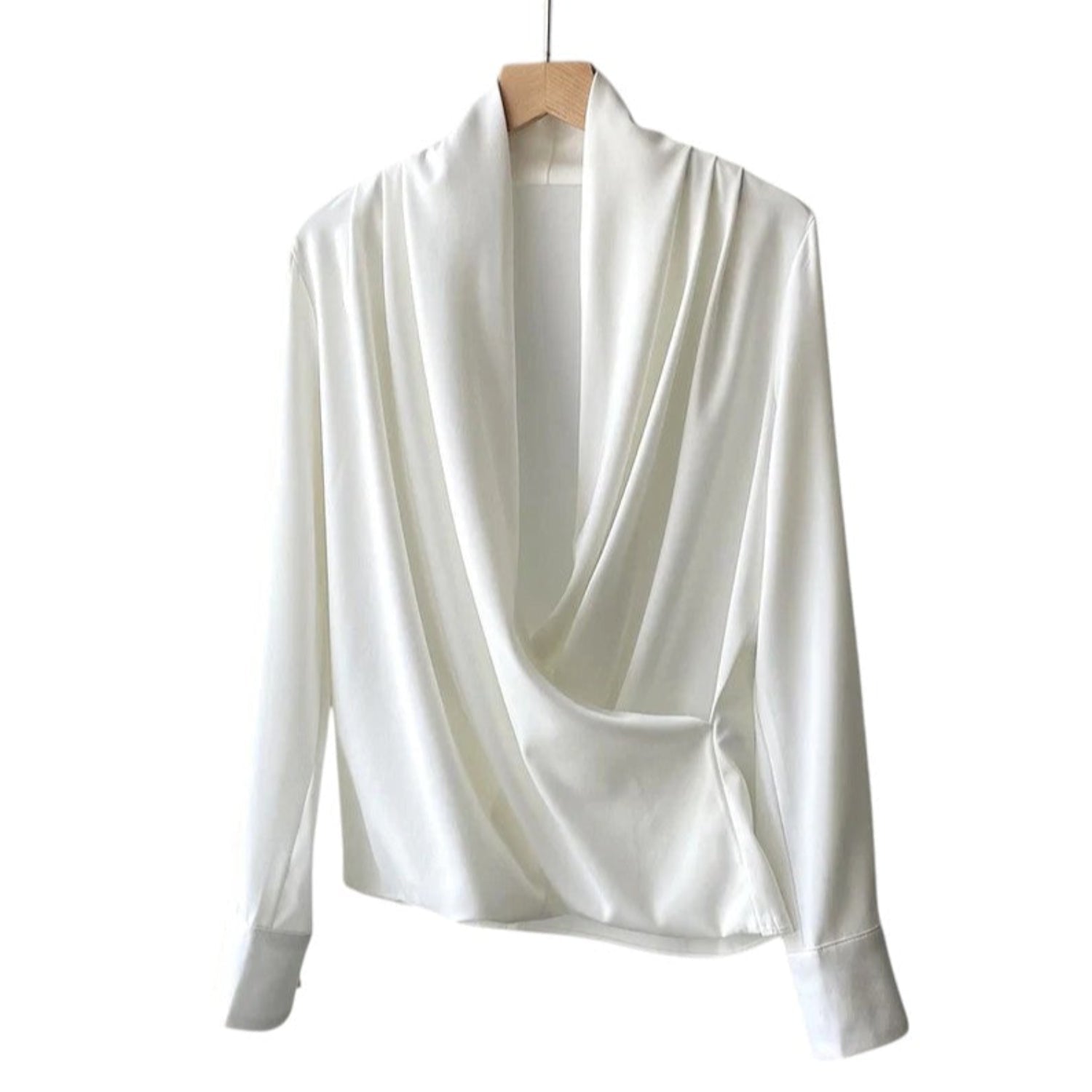 Blouse Women Soft Pleated Draped Long Sleeve