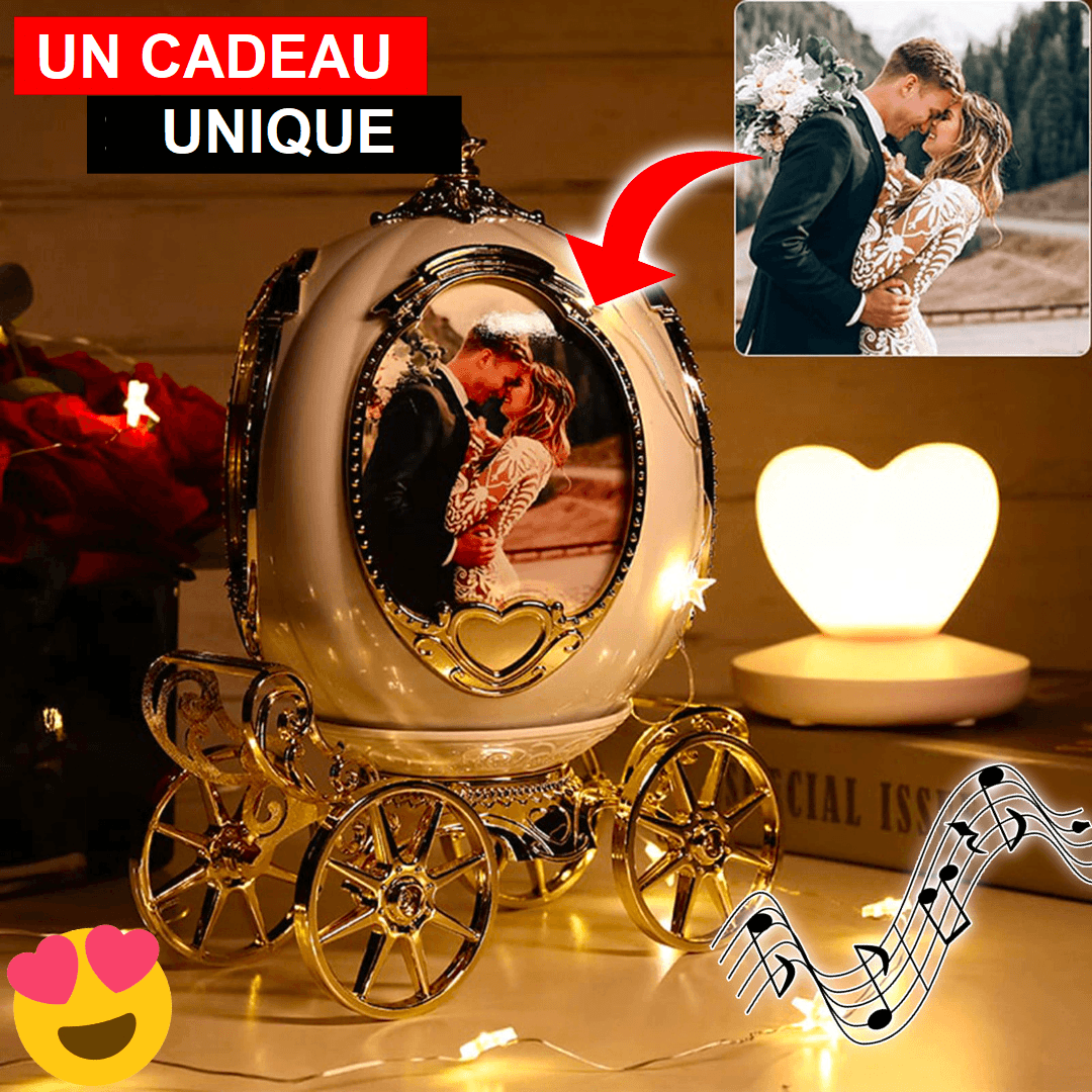 Rotating music box with souvenir photos