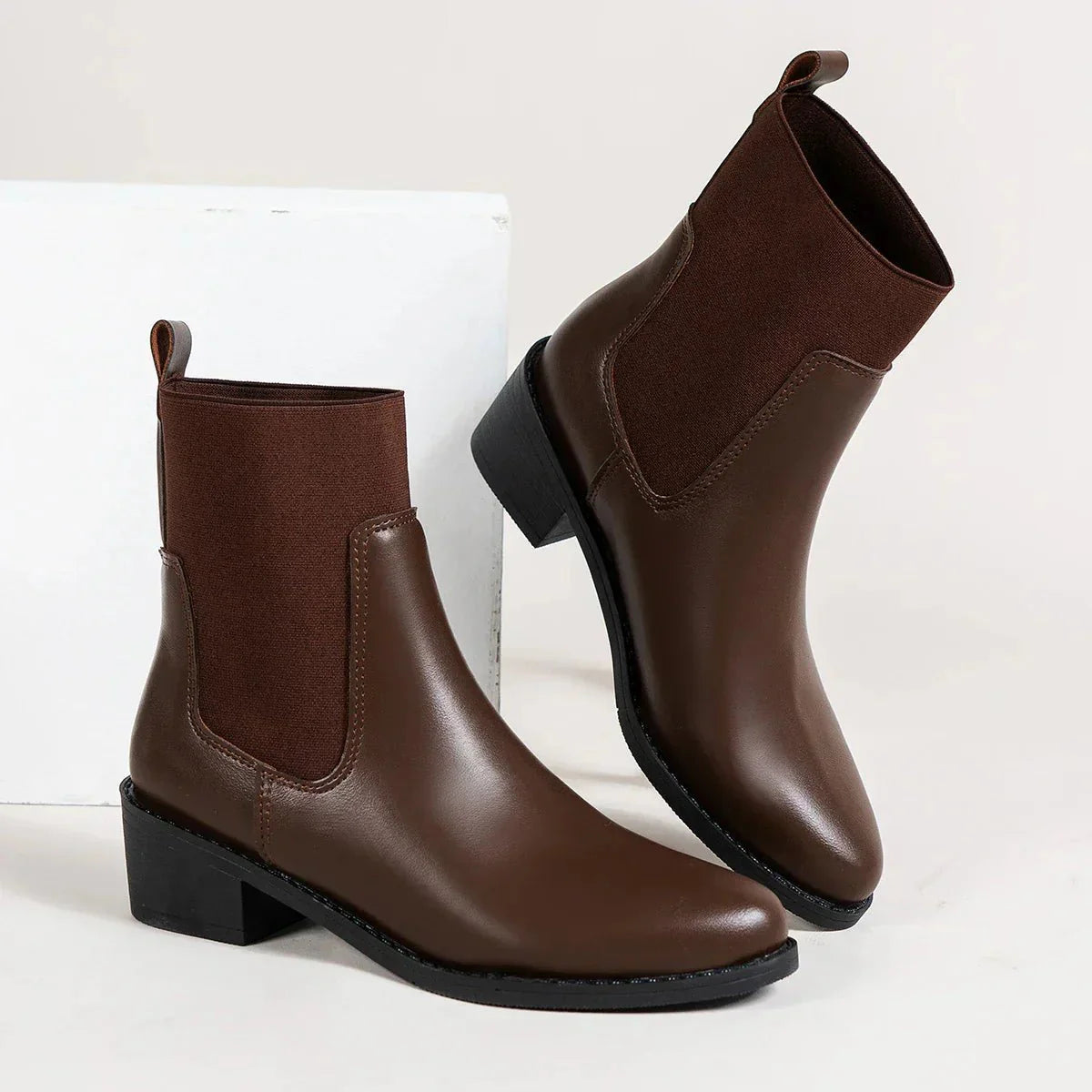 Boots Women Chelsea Design Pointed Toe Block Heel Winter