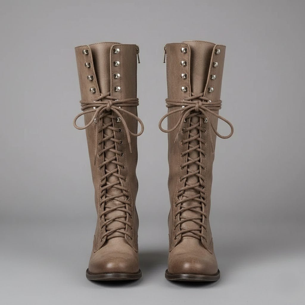 Boots Women Knee High Lace Up Block Heel Length