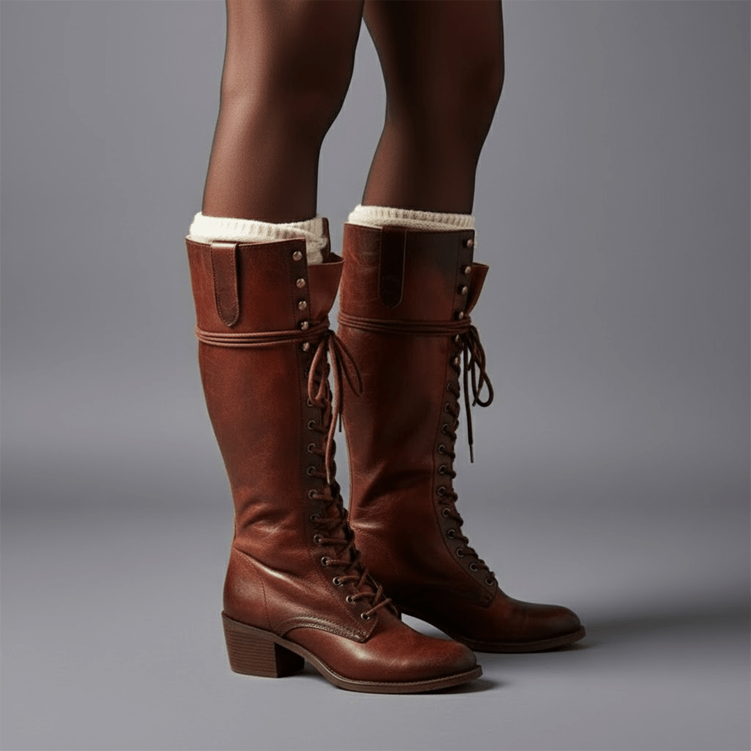 Boots Women Knee High Lace Up Block Heel Length