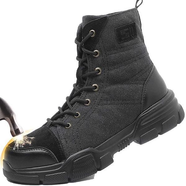 Safety boots with steel toe cap