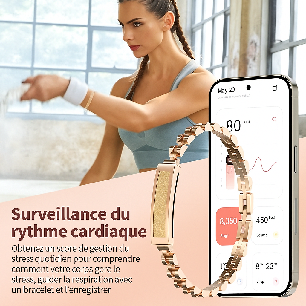 Women’s Connected Bracelet Stainless Steel without Screen with Heart Rate Sleep Monitor 15 days autonomy