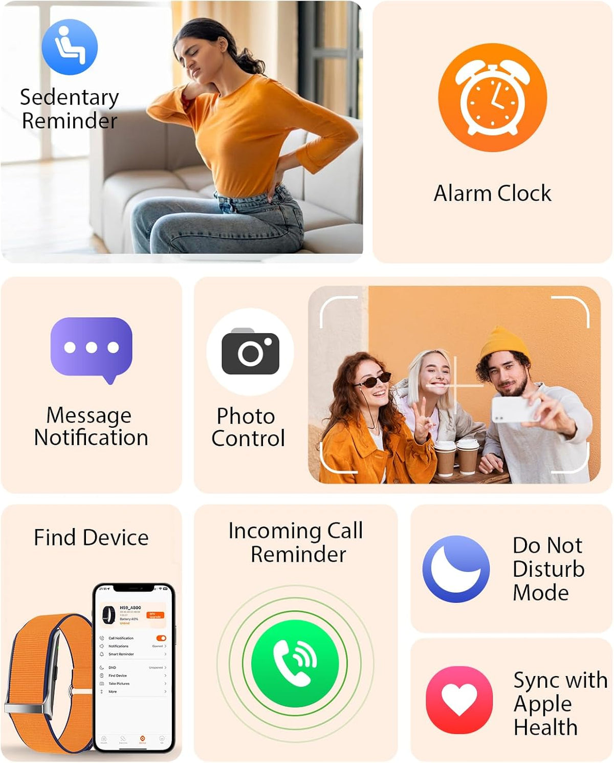 Connected bracelet with sports band, heart rate monitor, blood pressure monitor, waterproof, 30-day battery life