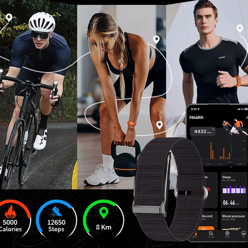 Connected bracelet with sports band, heart rate monitor, blood pressure monitor, waterproof, 30-day battery life