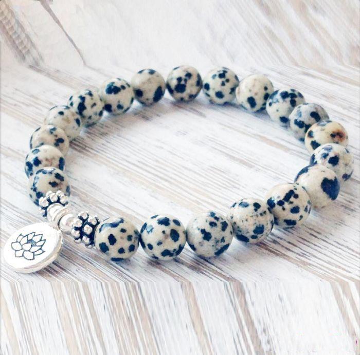 Mala lotus bracelet “joy of being” in dalmatian jasper