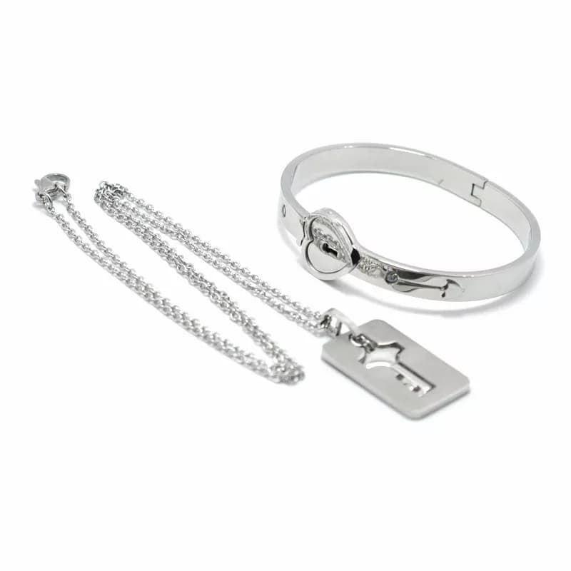 Heart lock bracelet with key necklace