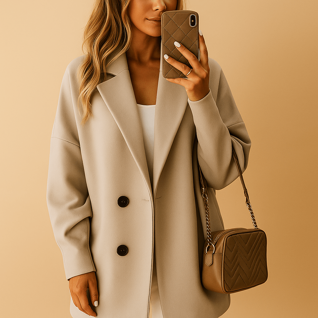 Coat Women Single Breasted Long Sleeve Extended Hemline Design