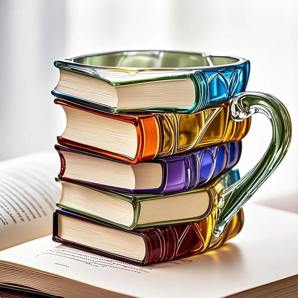 Yifare mug Decorative mug in the shape of stacked books – hand-painted ceramic, ornament for home and office