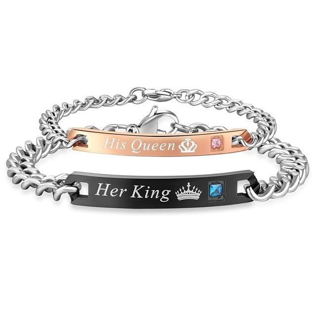 Duo of love bracelets “his king, his queen”