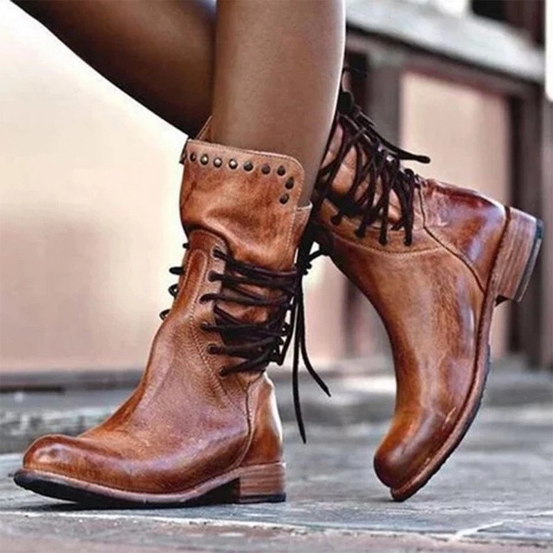 Fall leather boots for women