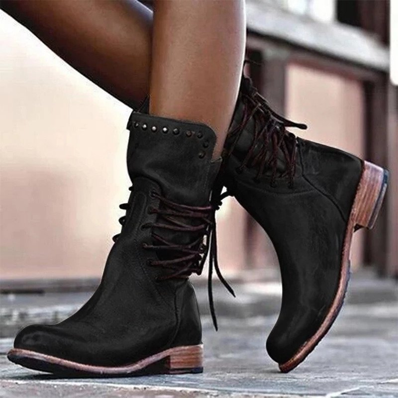 Fall leather boots for women