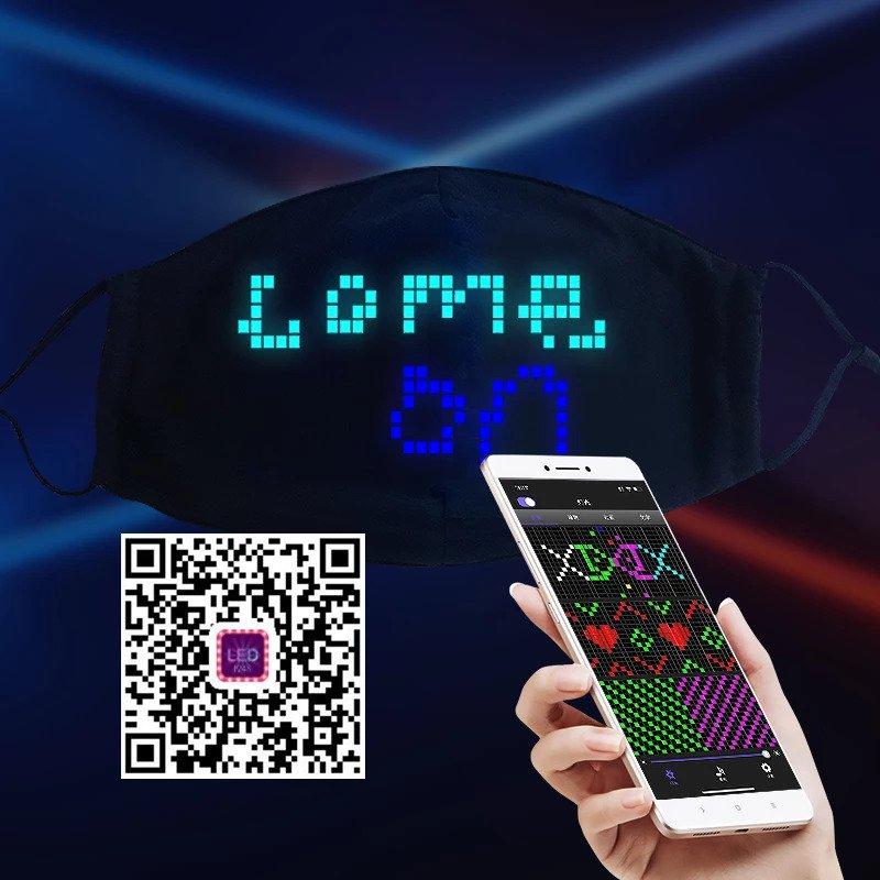 Face mask with display control by bluetooth application