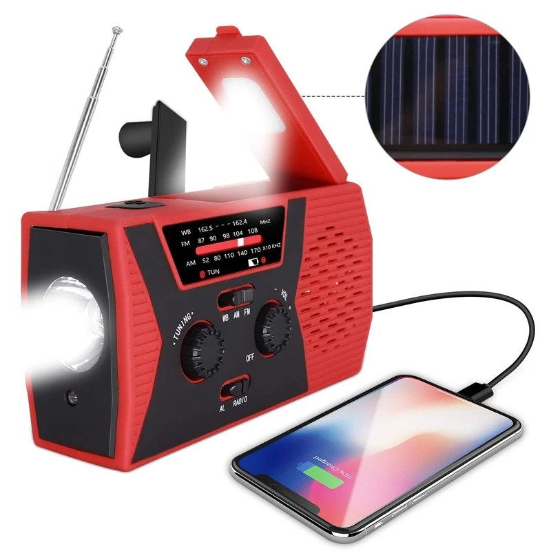 Solar radio with AM/FM LED light, SOS alarm
