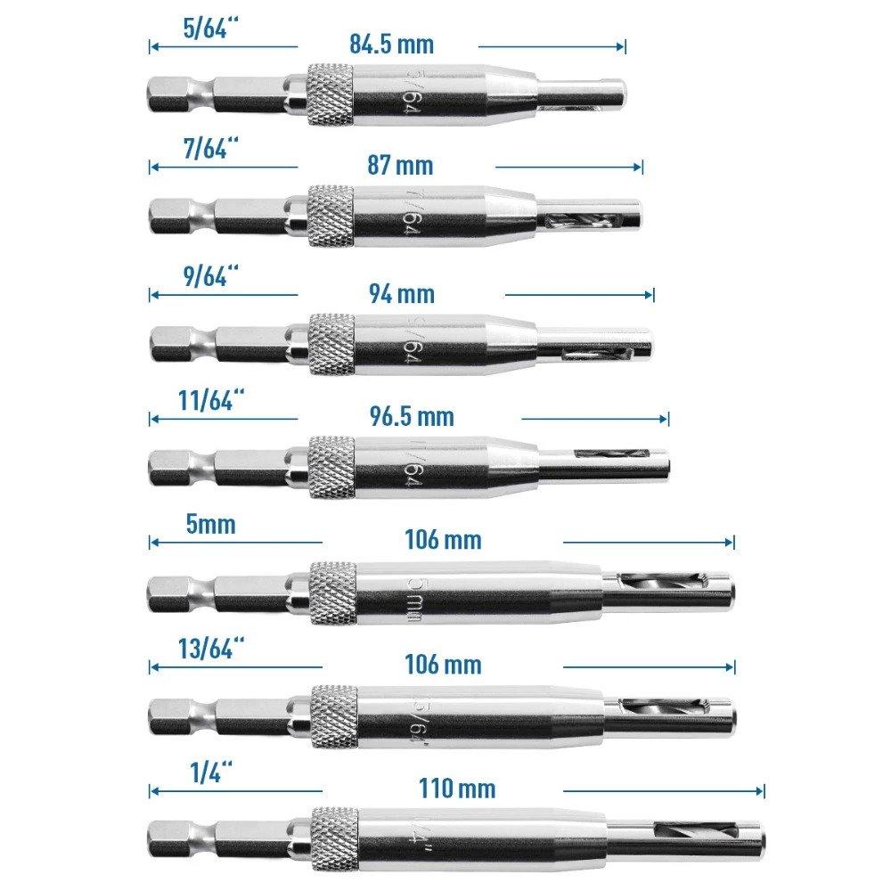 Set of 7 self-centering door hinge bits