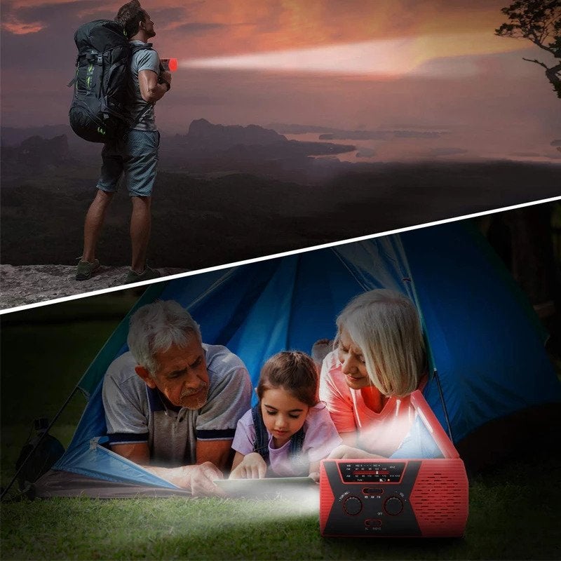 Solar radio with AM/FM LED light, SOS alarm