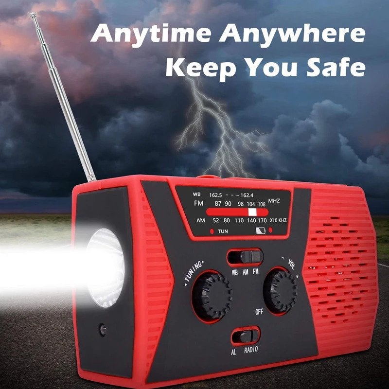 Solar radio with AM/FM LED light, SOS alarm