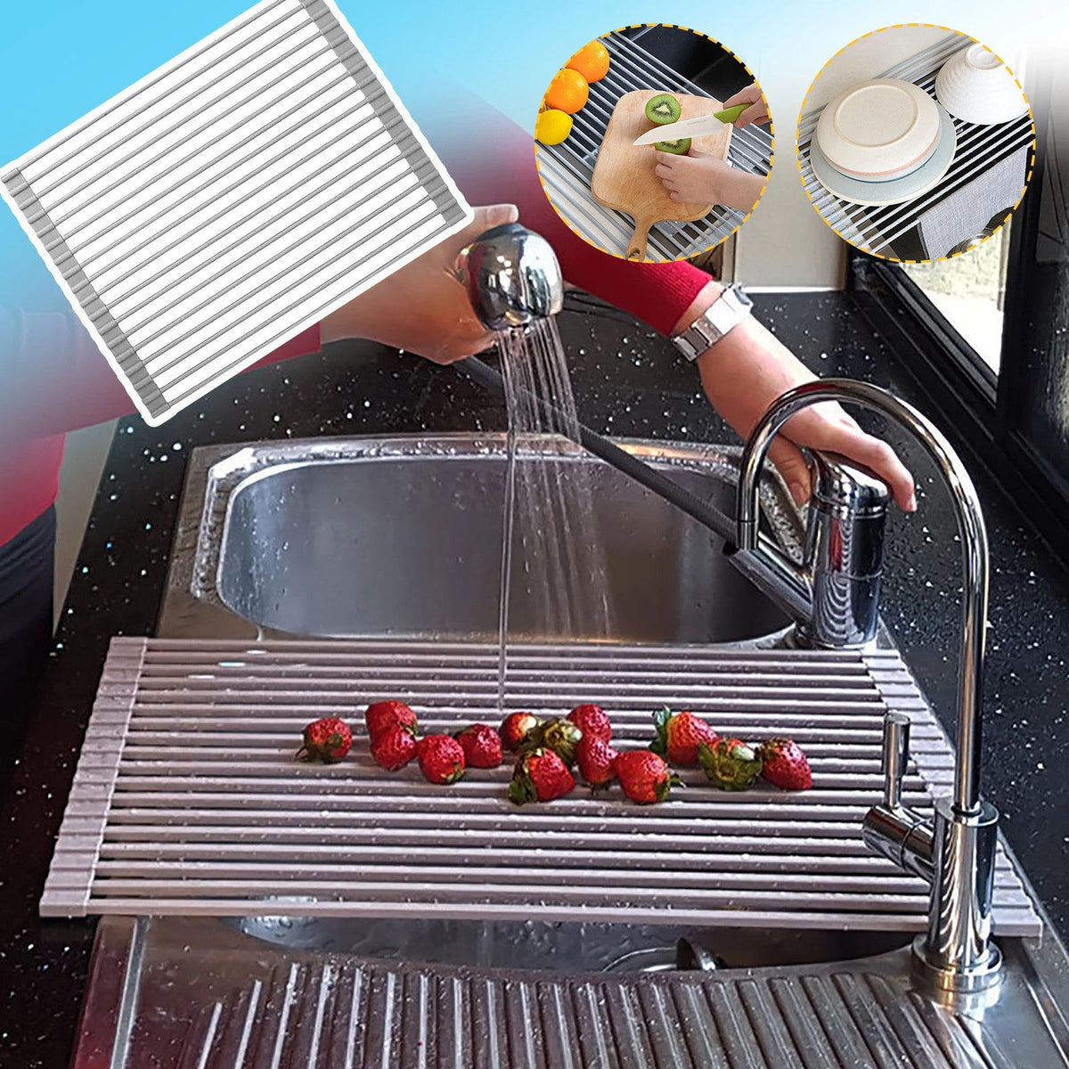 Roll up sink rack