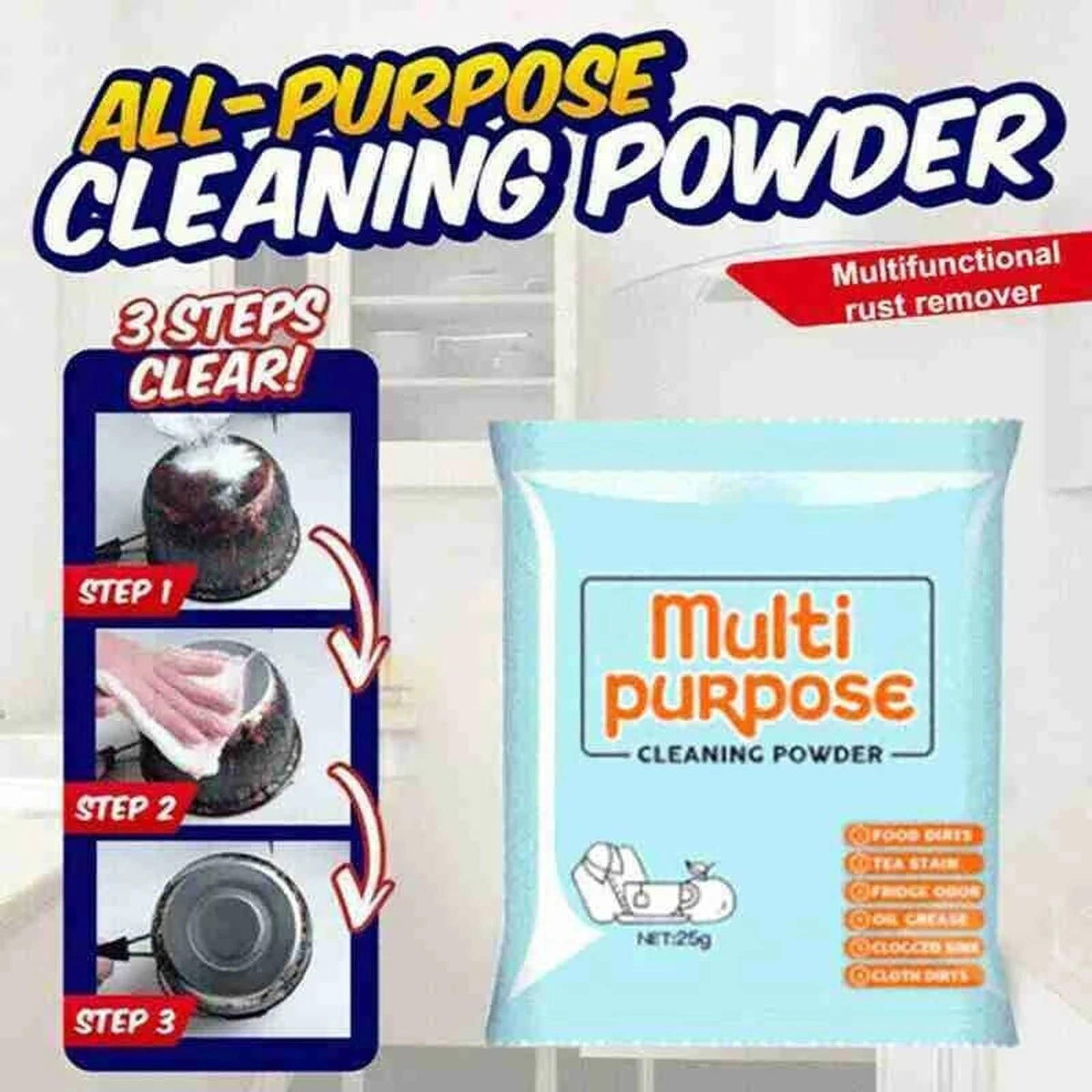 Powerful powder cleaner to remove grease