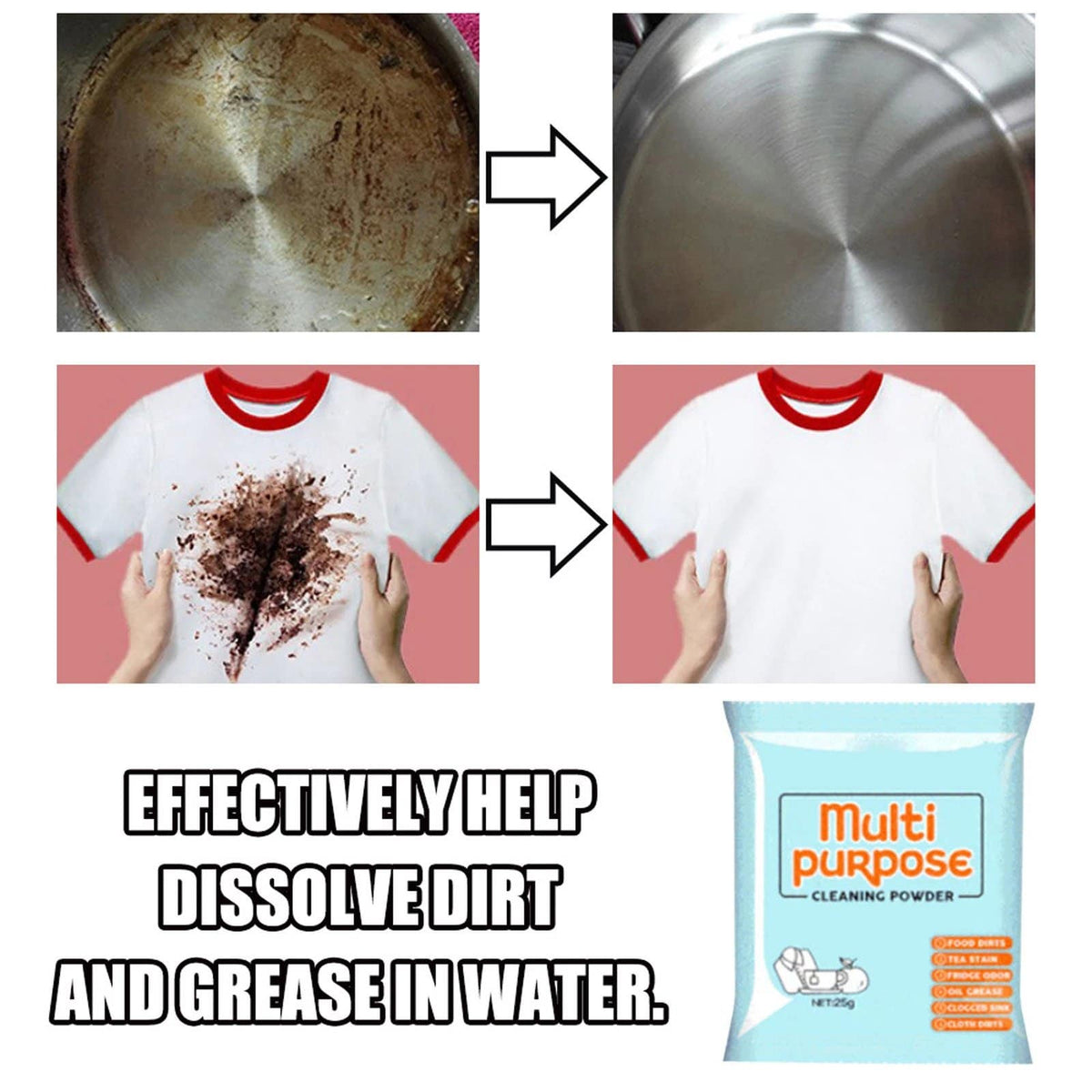 Powerful powder cleaner to remove grease