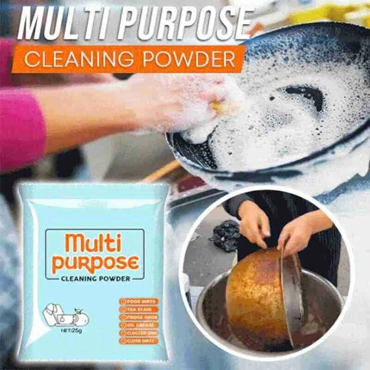 Powerful powder cleaner to remove grease