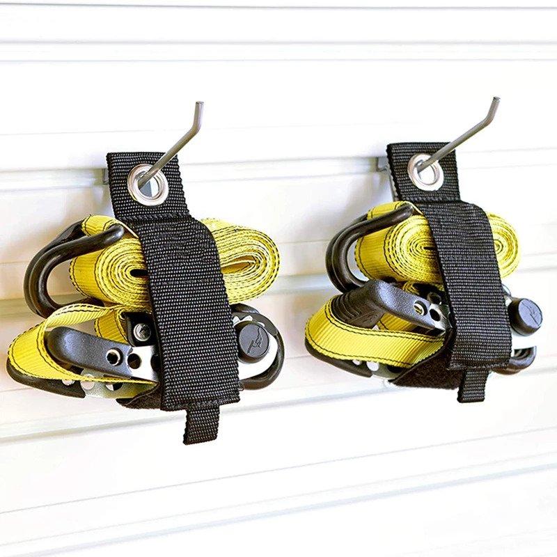 Heavy-duty storage straps suitable for garage hooks