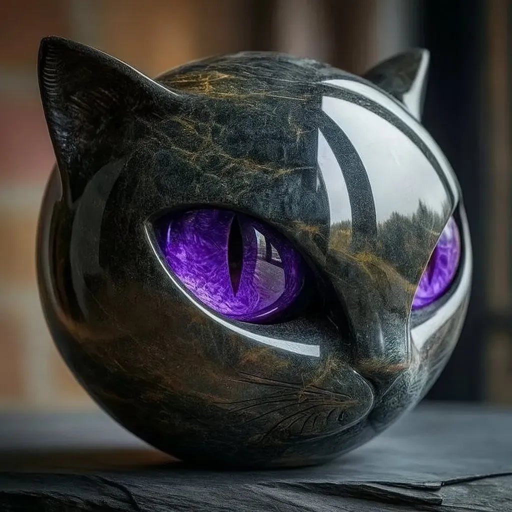 Black Cat Stone Sculpture – Decorative figurine black cat head made of resin Stone Marble texture