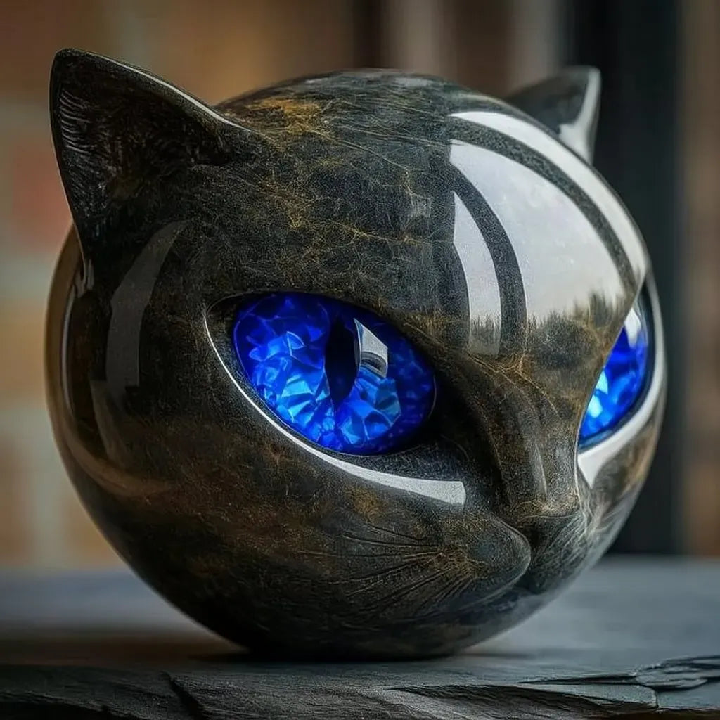 Black Cat Stone Sculpture – Decorative figurine black cat head made of resin Stone Marble texture