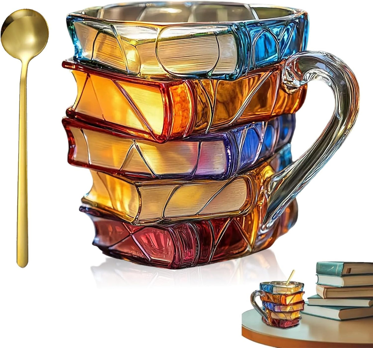 Yifare mug Decorative mug in the shape of stacked books – hand-painted ceramic, ornament for home and office