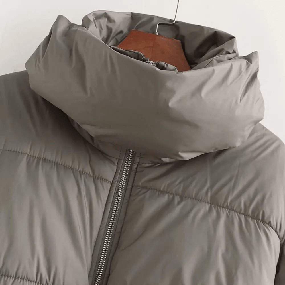 Jacket Women Cropped Puffer Zip Front High Neck Collar