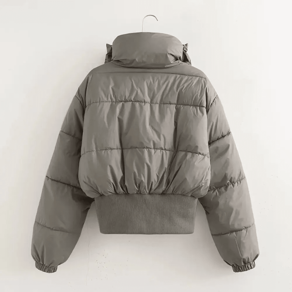 Jacket Women Cropped Puffer Zip Front High Neck Collar