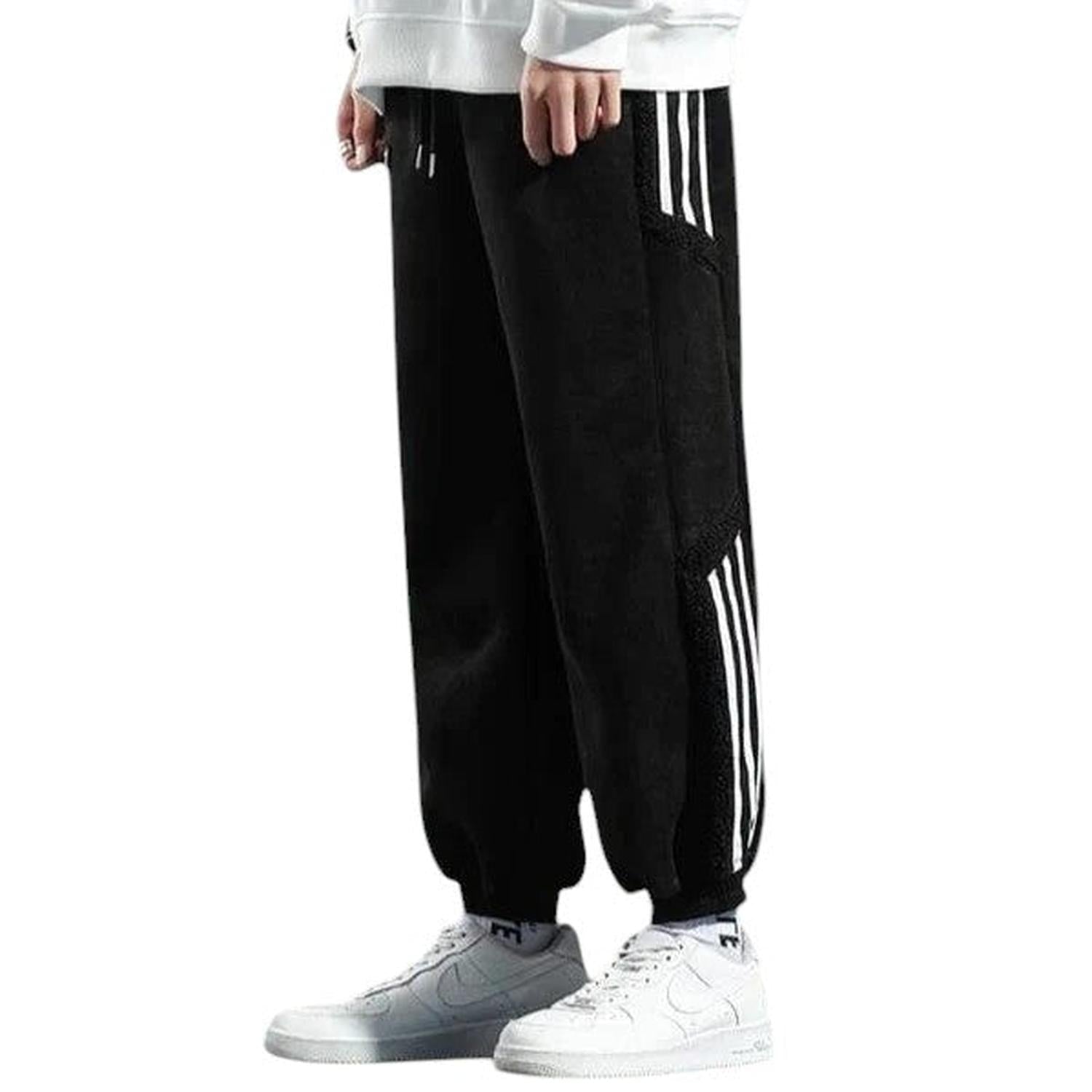Jogger Trousers Men Fleece-Lined Relaxed Fit Striped Street Style Detail