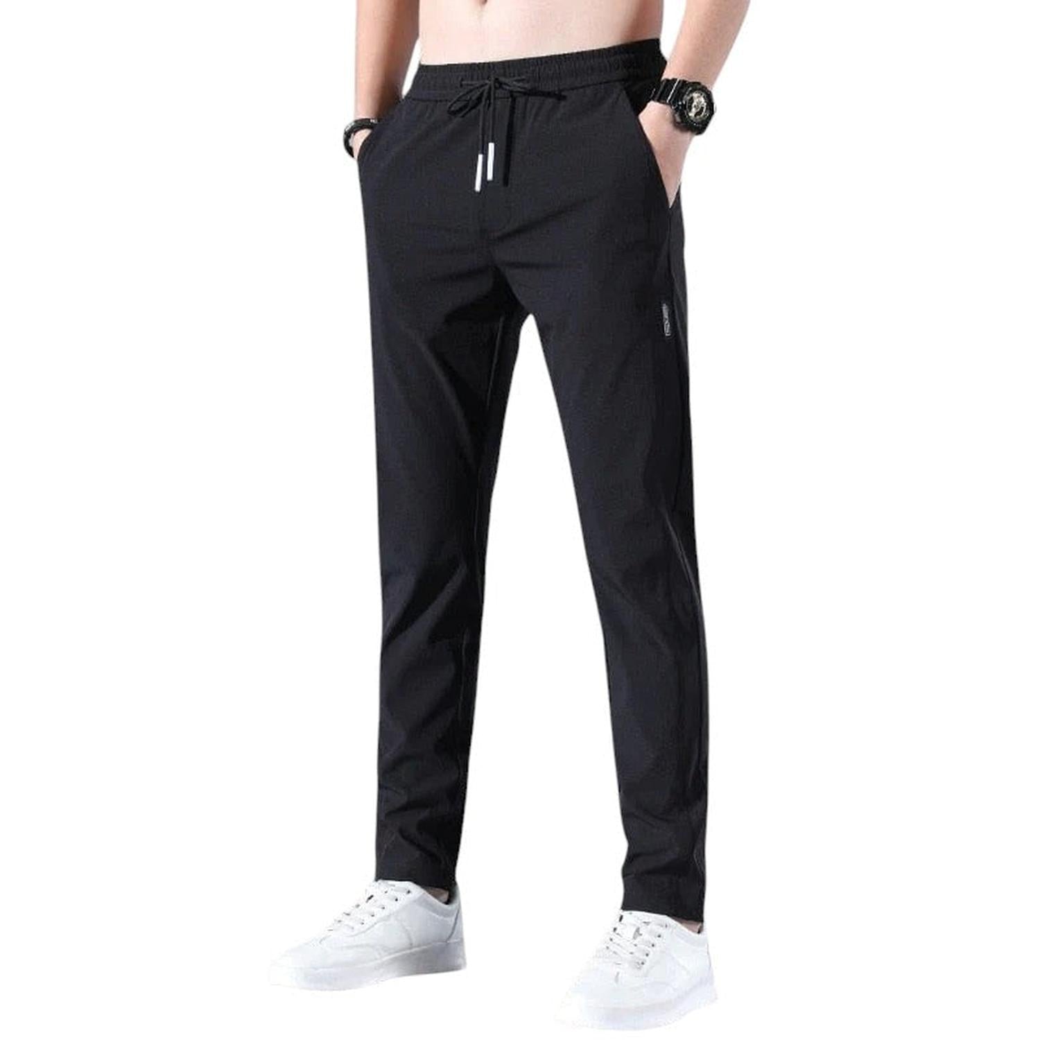 Jogger Trousers Men Slim Tapered Breathable Elastic Drawstring Waist